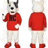 White Gray Dog Red Sweatshirt Mascot Costume