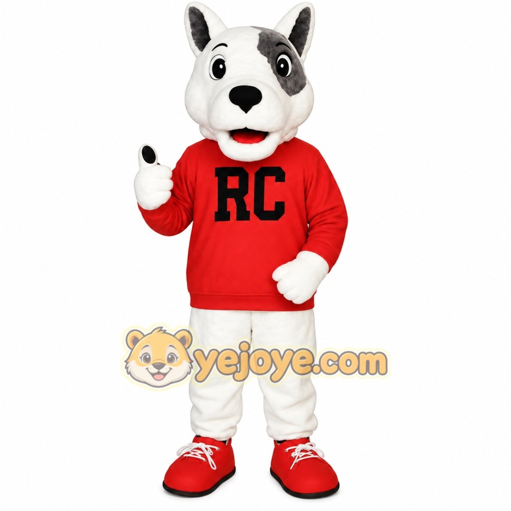 White Gray Dog Red Sweatshirt Mascot Costume White Gray Dog Red Sweatshirt Mascot Costume