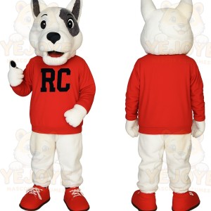 White Gray Dog Red Sweatshirt Mascot Costume