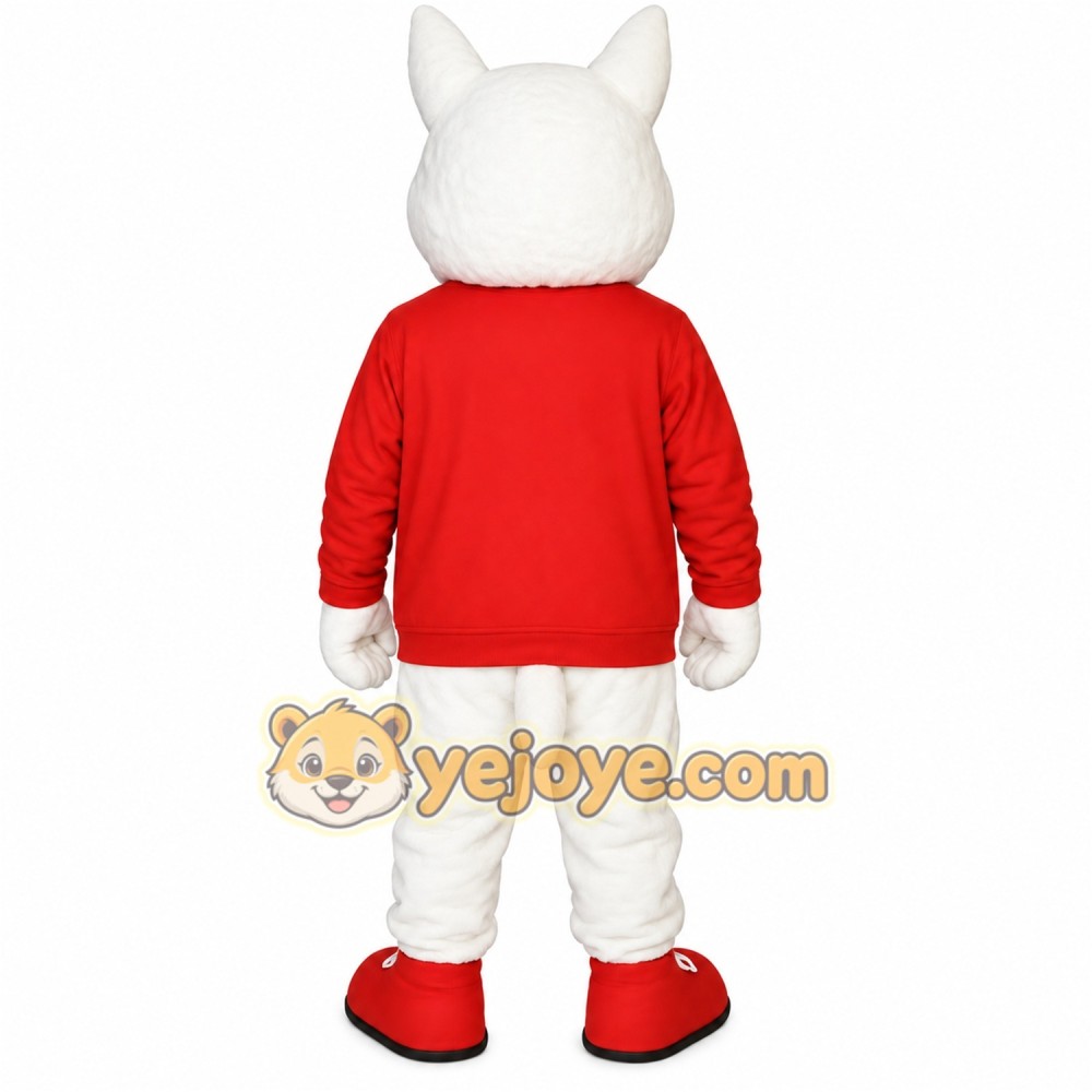 White Gray Dog Red Sweatshirt Mascot Costume White Gray Dog Red Sweatshirt Mascot Costume