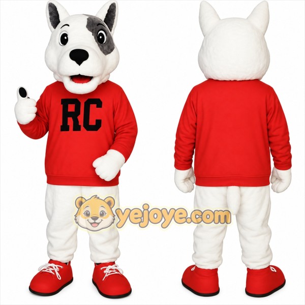 White Gray Dog Red Sweatshirt Mascot Costume