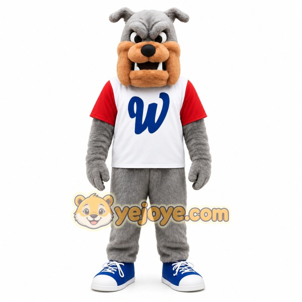 Gray Tan White Red Bulldog Mascot Costume