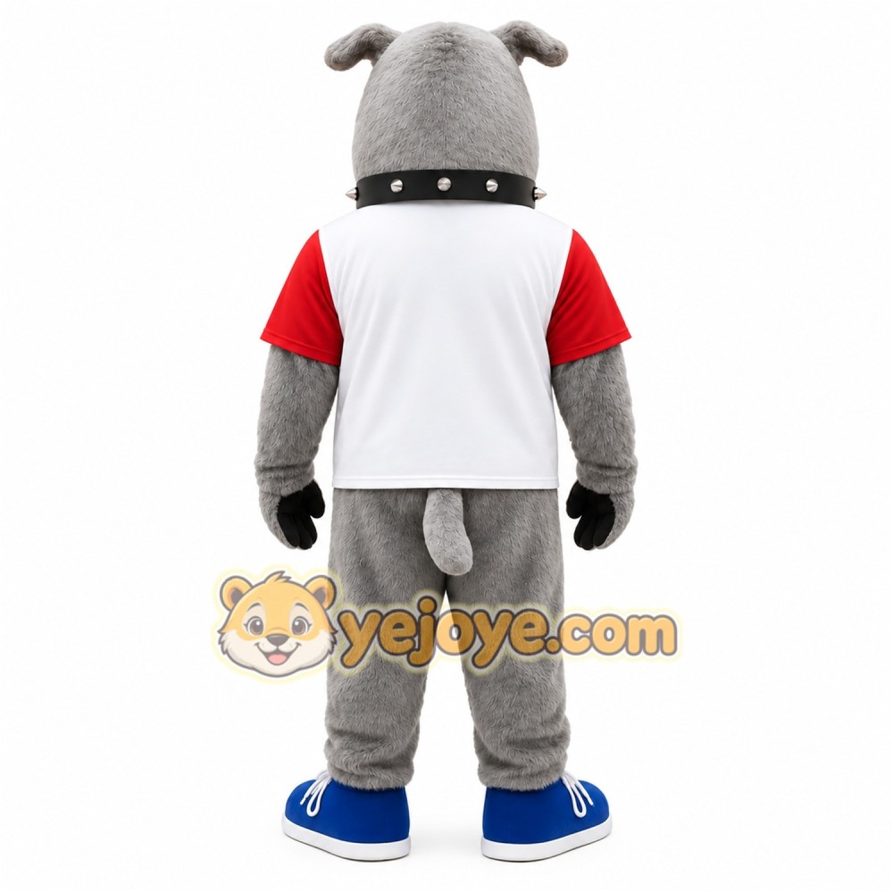 Gray Tan White Red Bulldog Mascot Costume