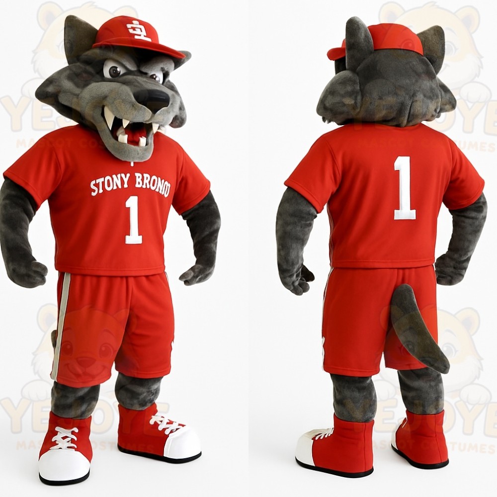 Gray Wolf In Red Sports Uniform Mascot Costume
