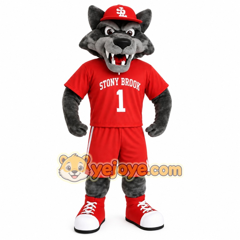 Gray Wolf In Red Sports Uniform Mascot Costume Gray Wolf In Red Sports Uniform Mascot Costume