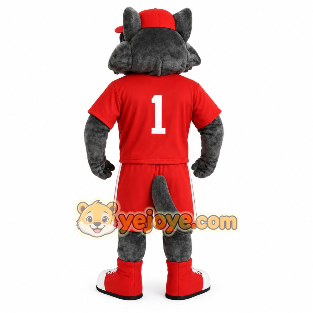 Gray Wolf In Red Sports Uniform Mascot Costume Gray Wolf In Red Sports Uniform Mascot Costume