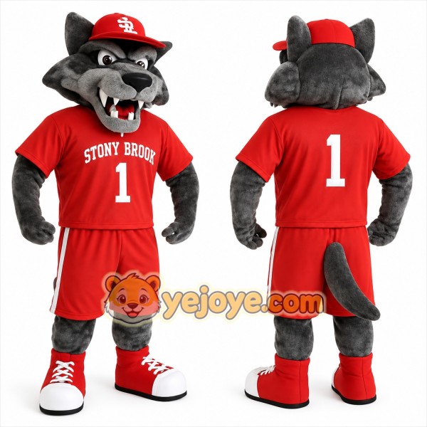 Gray Wolf In Red Sports Uniform Mascot Costume