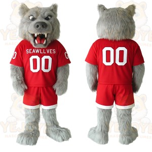 Gray Wolf With Red Sports Uniform Mascot Costume