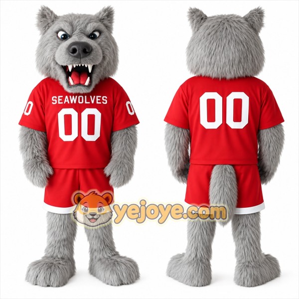Gray Wolf With Red Sports Uniform Mascot Costume