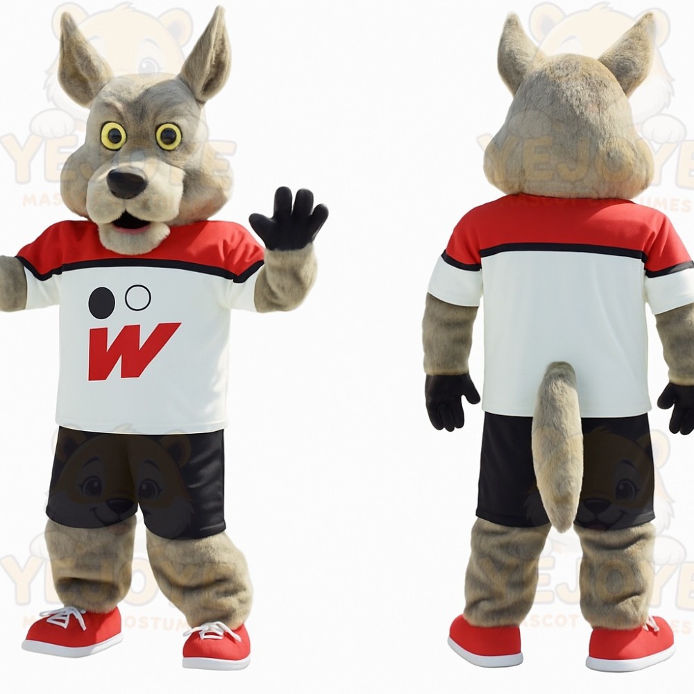 Gray Red White Black Wolf Mascot Costume