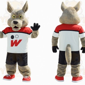 Gray Red White Black Wolf Mascot Costume