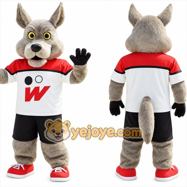 Gray Red White Black Wolf Mascot Costume