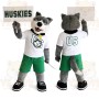 Gray White Green Husky Dog Mascot Costume