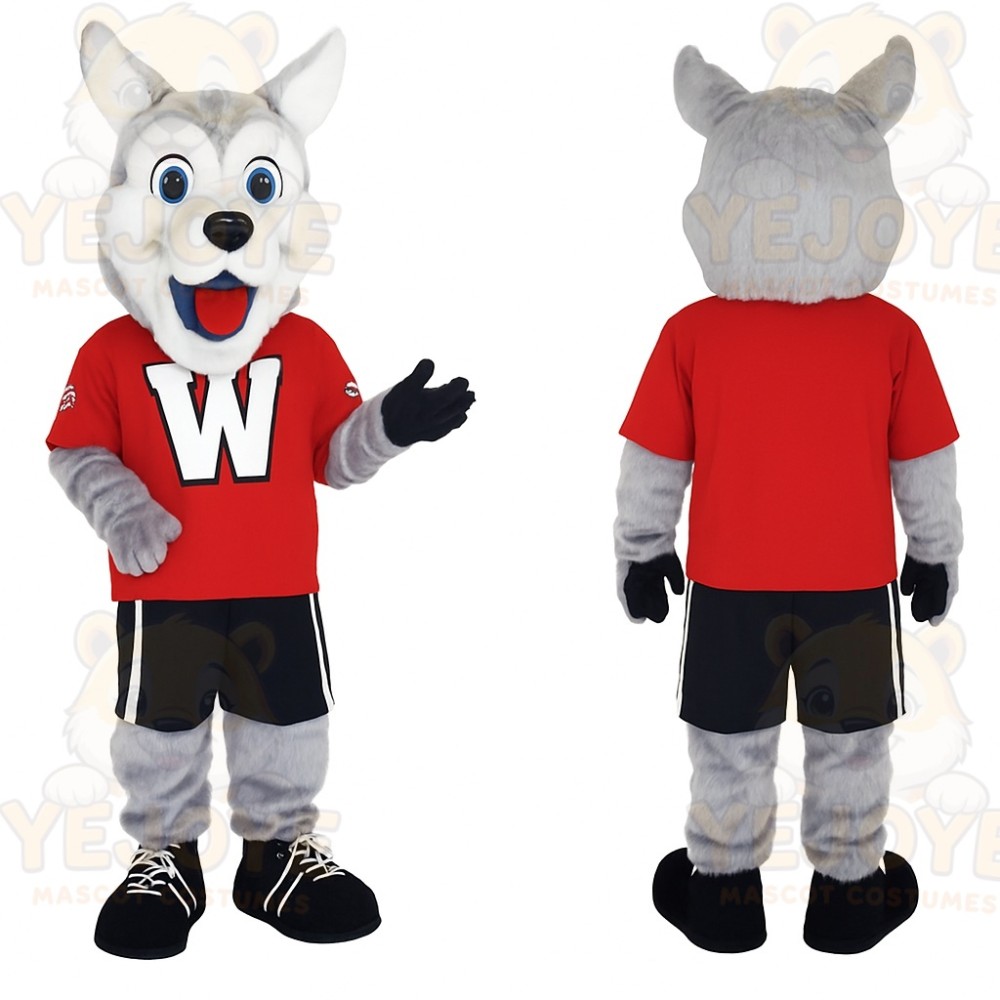 Gray White Red Husky Dog Mascot Costume