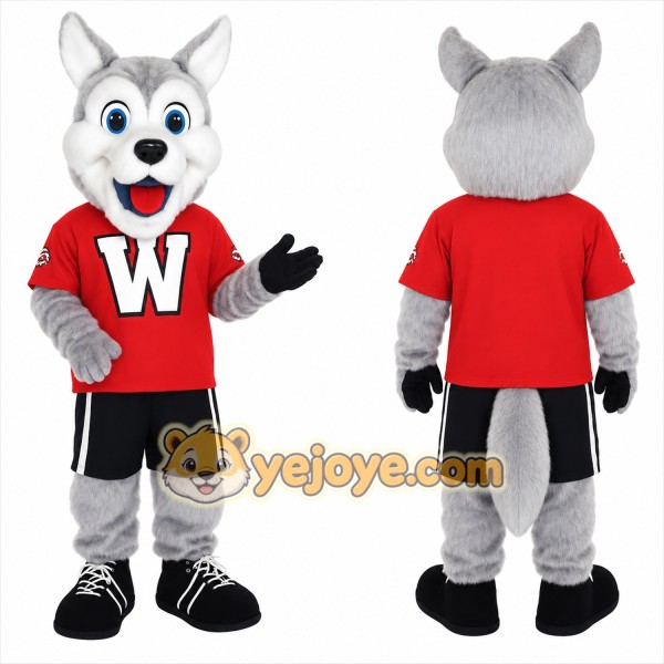 Gray White Red Husky Dog Mascot Costume