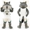 Gray White Green Basketball Wolf Mascot Costume