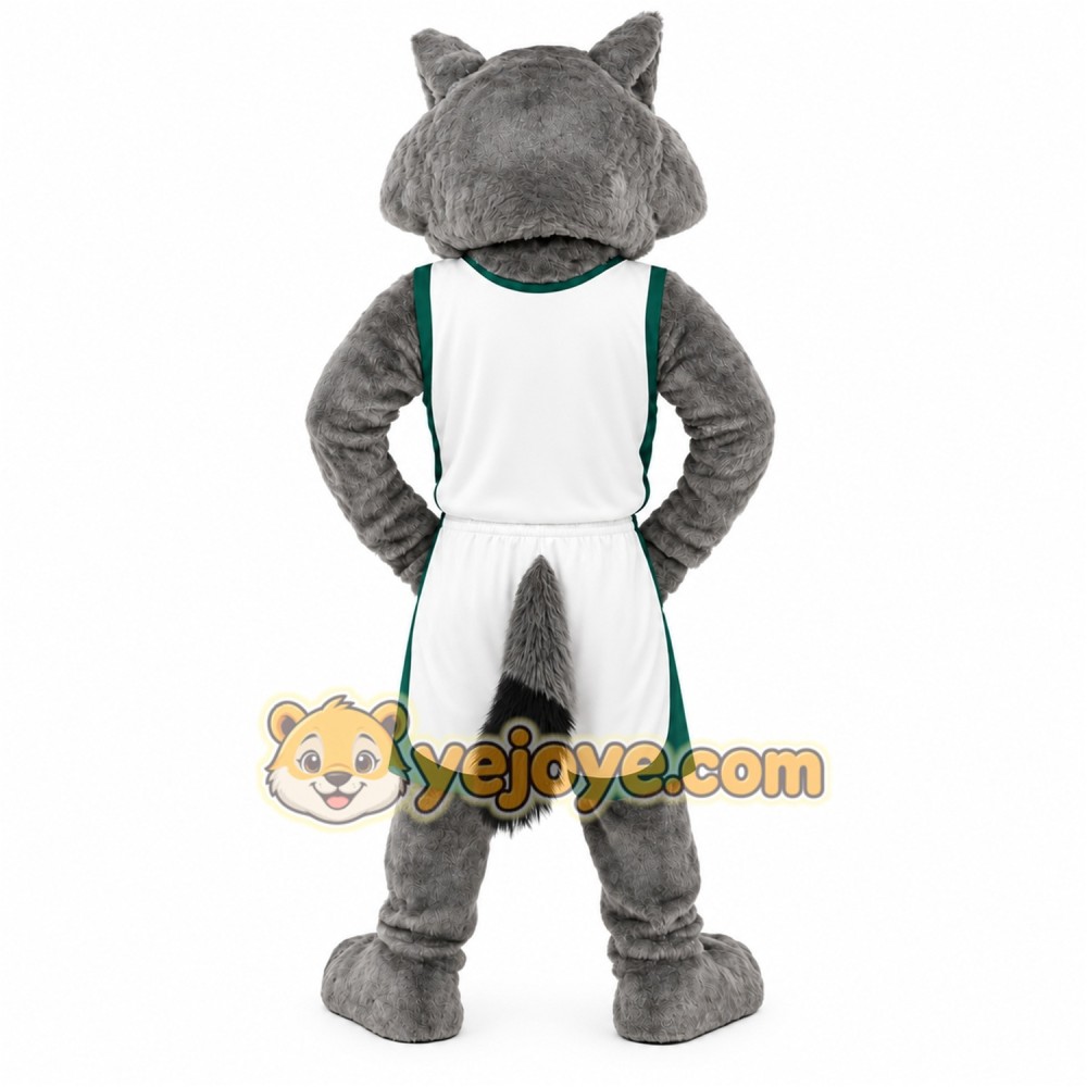 Gray White Green Basketball Wolf Mascot Costume Gray White Green Basketball Wolf Mascot Costume