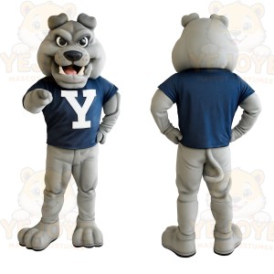 Gray Bulldog With Navy Shirt Mascot Costume