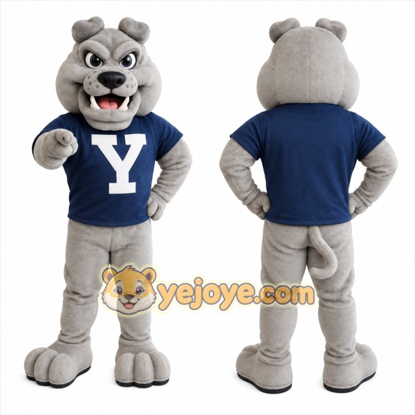 Gray Bulldog With Navy Shirt Mascot Costume