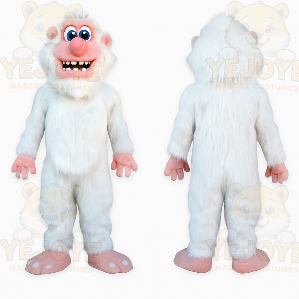 White Pink Abominable Snowman Mascot Costume
