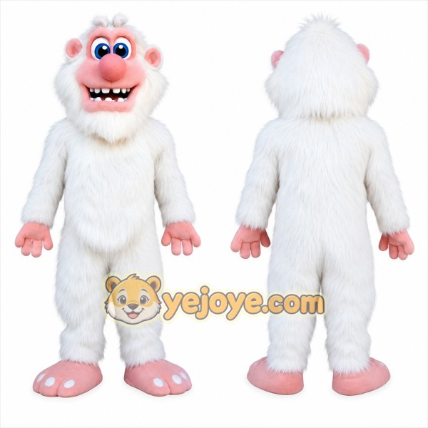 White Pink Abominable Snowman Mascot Costume