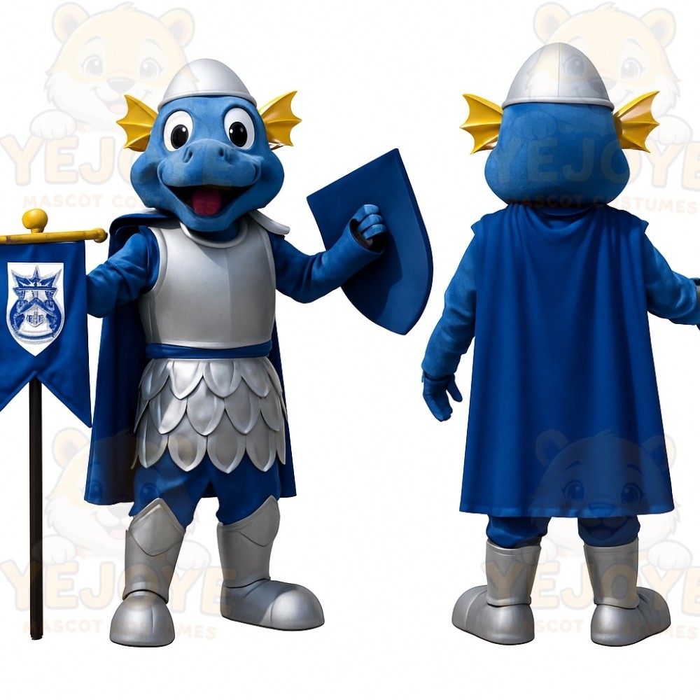 Blue Silver Dragon Knight Mascot Costume