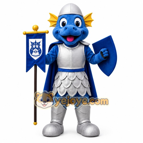 Blue Silver Dragon Knight Mascot Costume