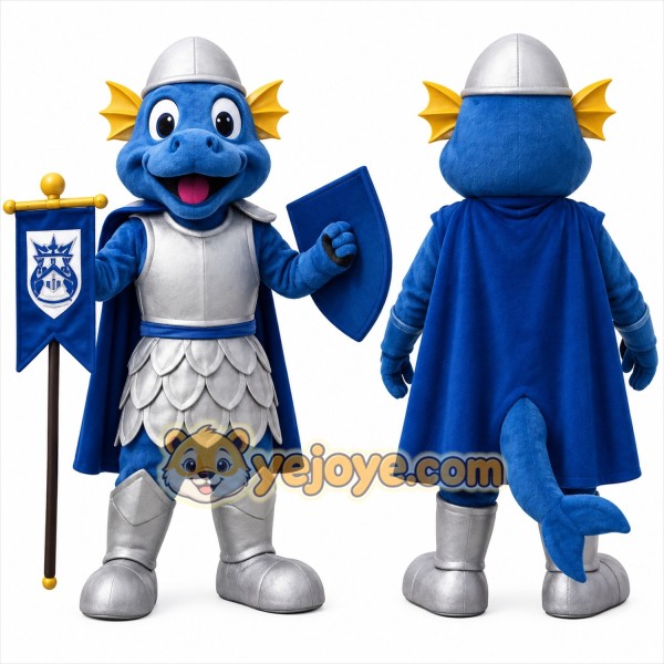 Blue Silver Dragon Knight Mascot Costume