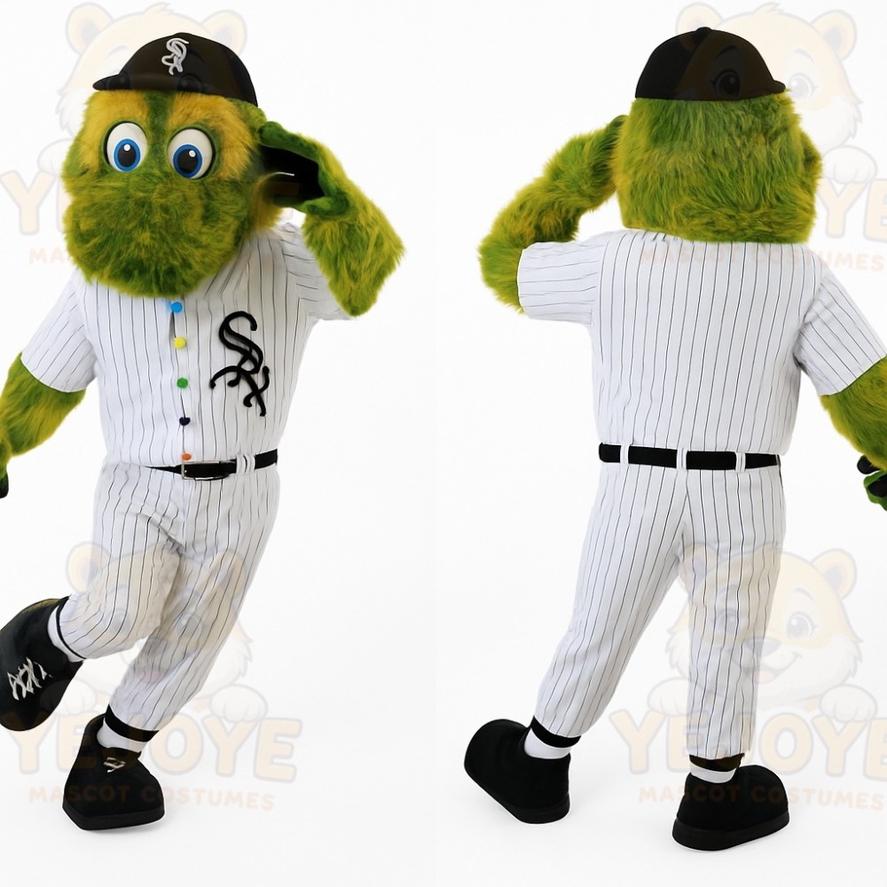 Green White Baseball Monster Mascot Costume