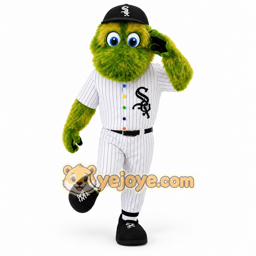 Green White Baseball Monster Mascot Costume Green White Baseball Monster Mascot Costume