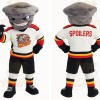 Gray White Red Clam Hockey Mascot Costume