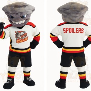 Gray White Red Clam Hockey Mascot Costume