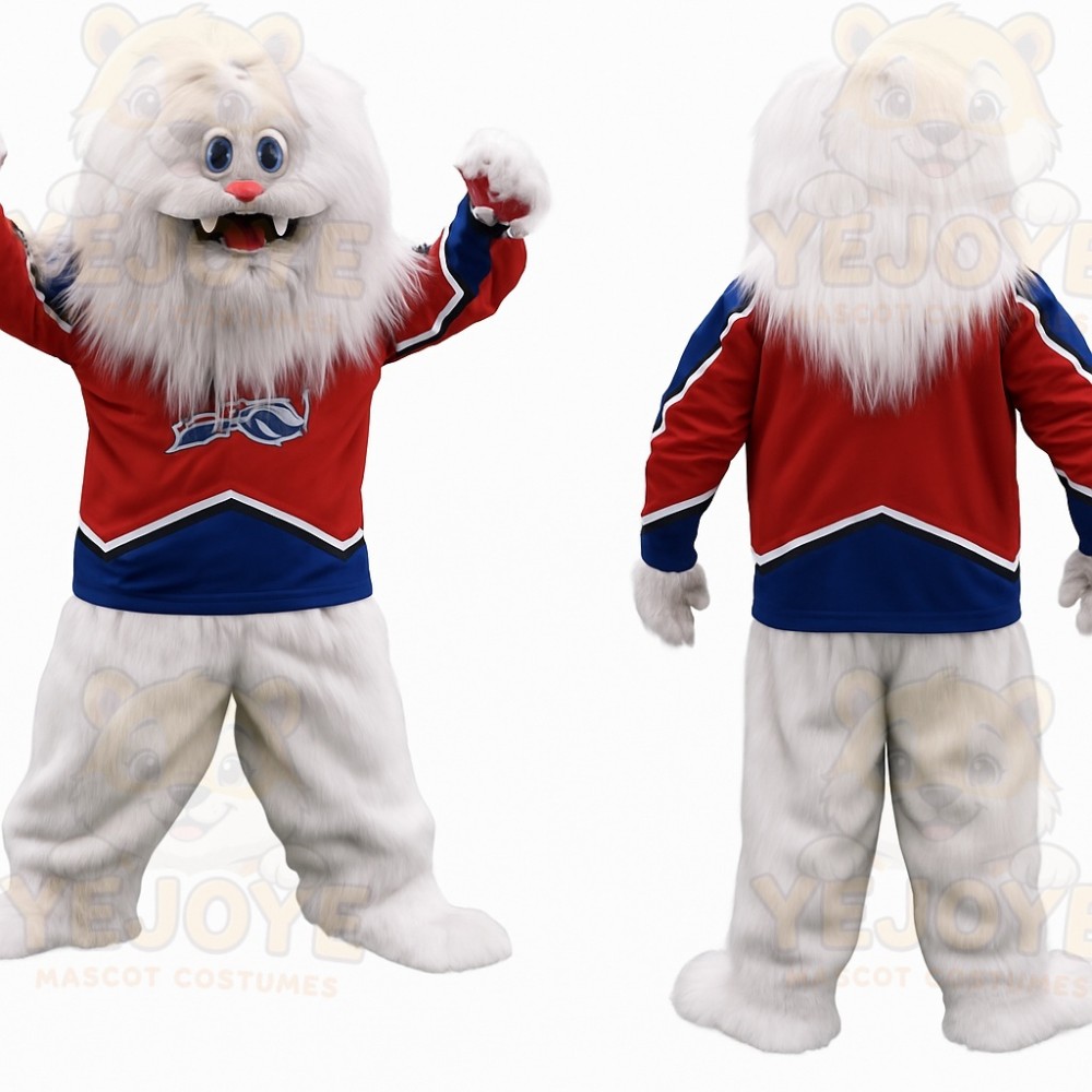 White Red Blue Yeti Mascot Costume