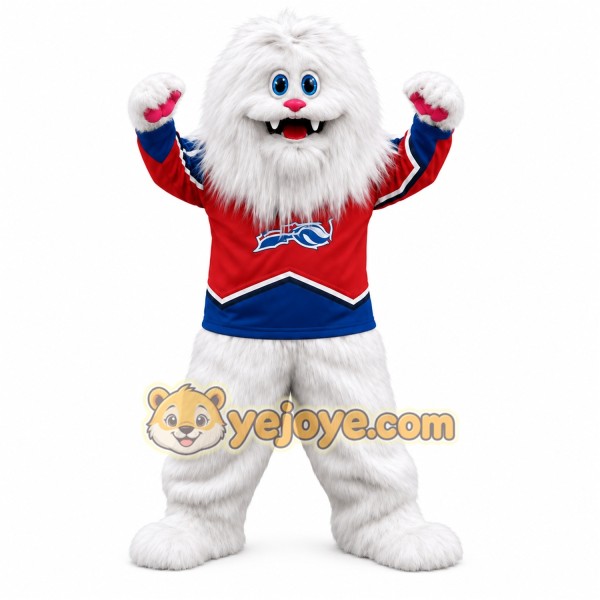 White Red Blue Yeti Mascot Costume White Red Blue Yeti Mascot Costume