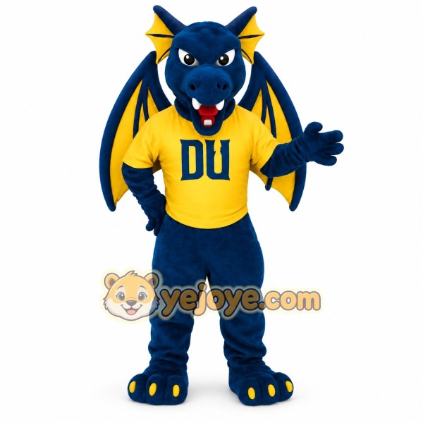Blue Yellow Winged Dragon Mascot Costume