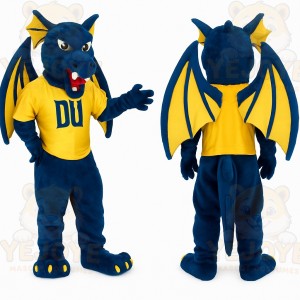 Blue Yellow Winged Dragon Mascot Costume