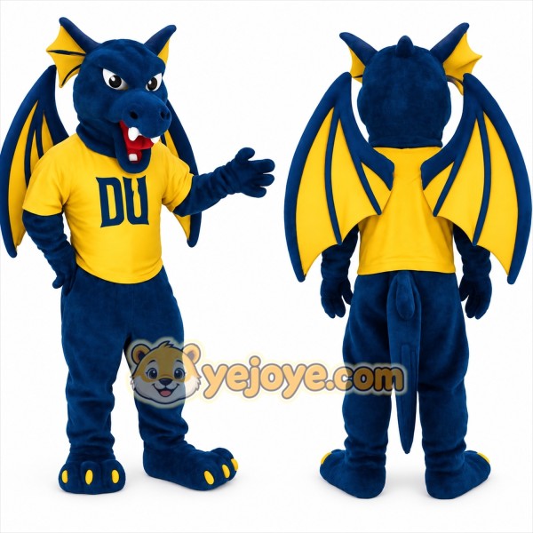 Blue Yellow Winged Dragon Mascot Costume