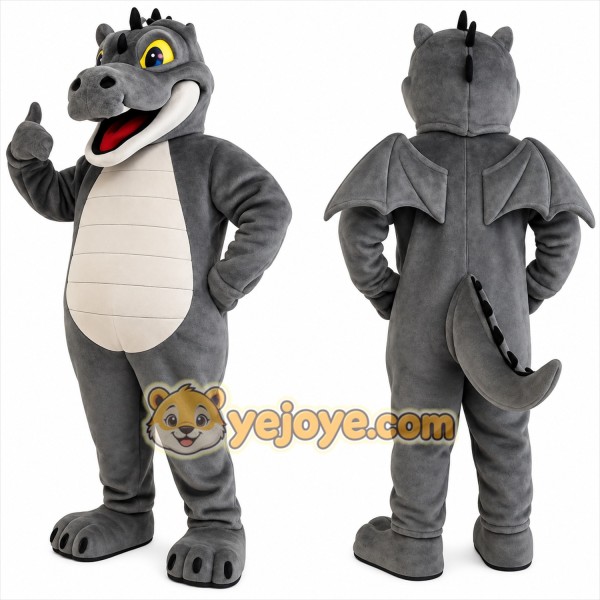 Gray Beige Dragon Mascot Costume