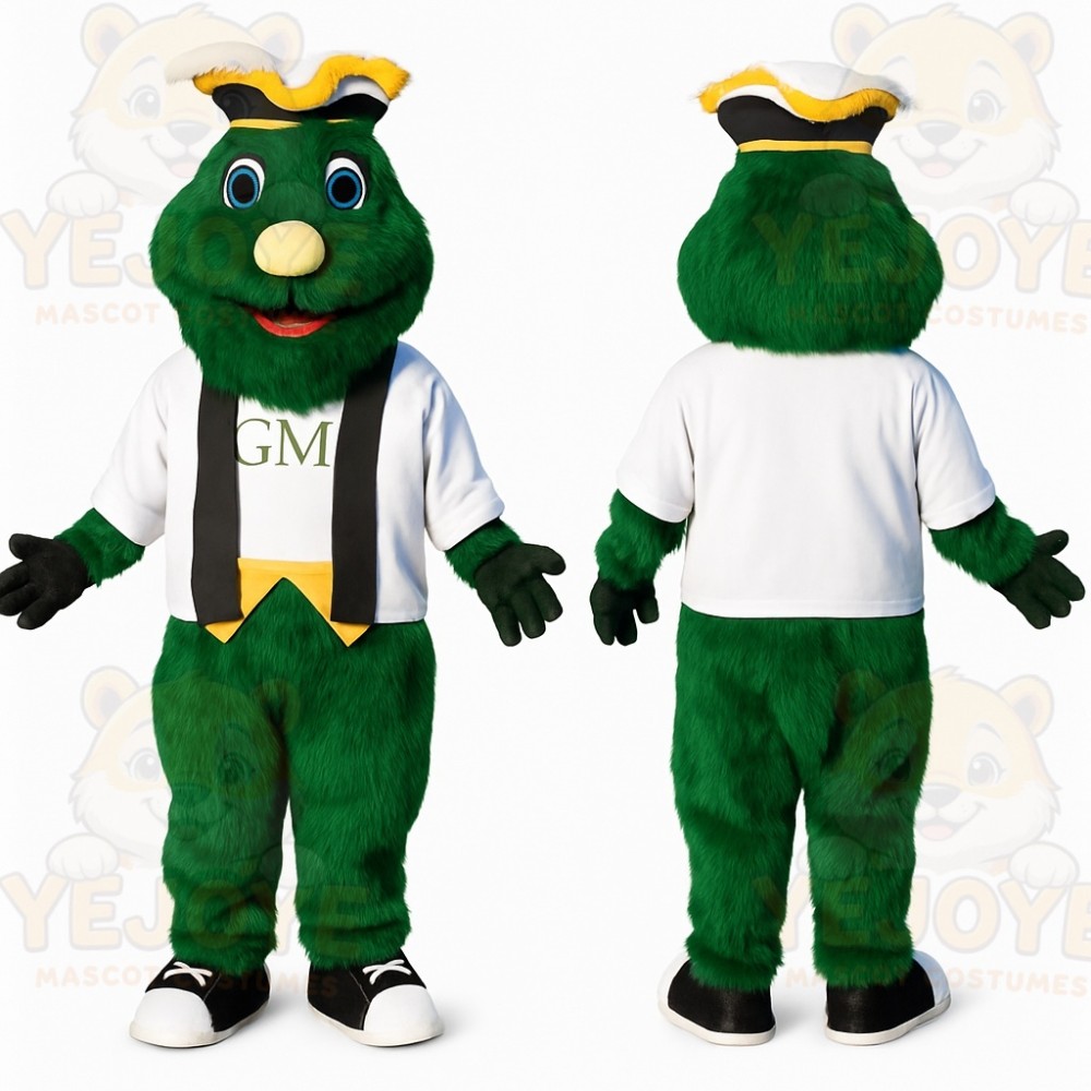 Green Yellow Tricorn Monster Mascot Costume
