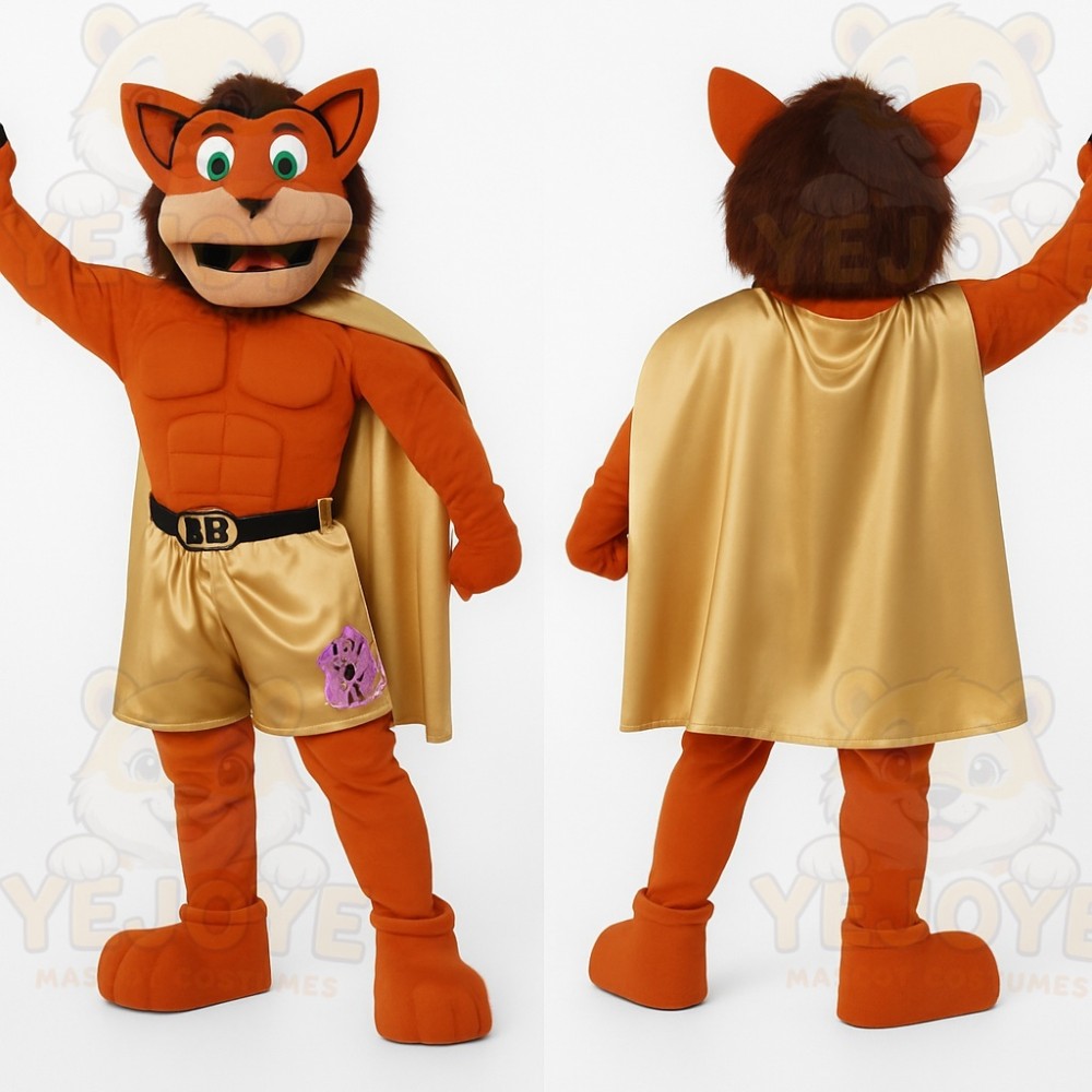 Orange Gold Superhero Cat Mascot Costume