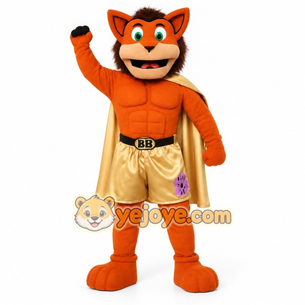 Orange Gold Superhero Cat Mascot Costume Orange Gold Superhero Cat Mascot Costume