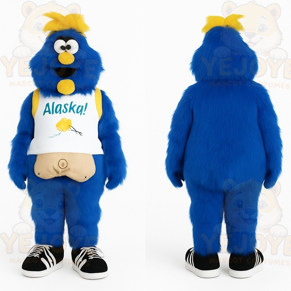 Blue Yellow Furry Monster Mascot Costume