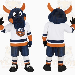 Navy Orange Bull Hockey Mascot Costume