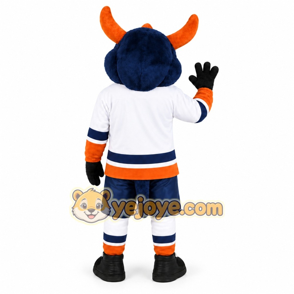 Navy Orange Bull Hockey Mascot Costume Navy Orange Bull Hockey Mascot Costume