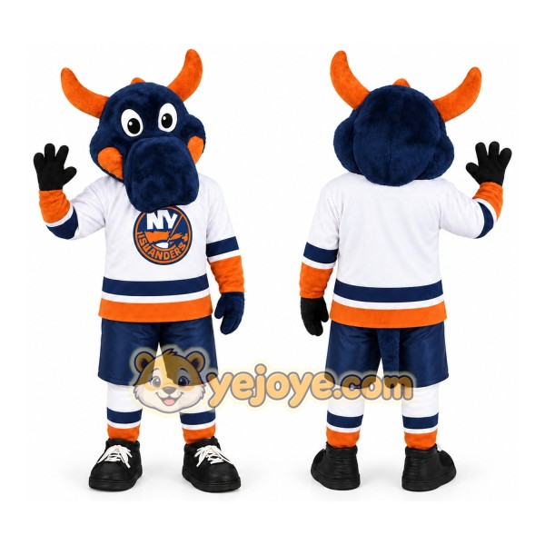 Navy Orange Bull Hockey Mascot Costume