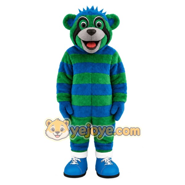 Blue Green Striped Raccoon Mascot Costume