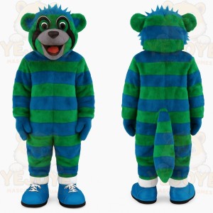Blue Green Striped Raccoon Mascot Costume