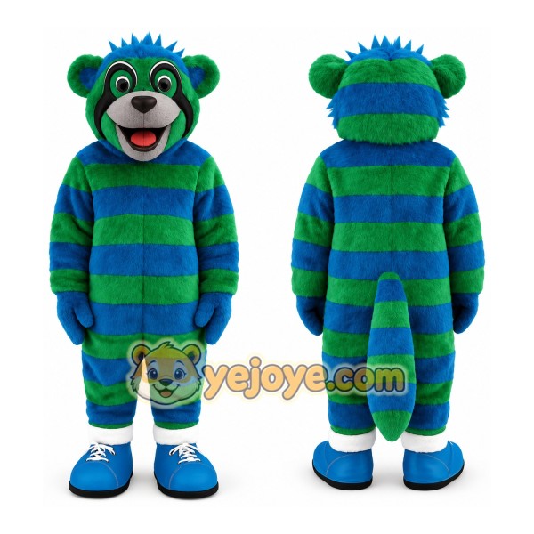 Blue Green Striped Raccoon Mascot Costume