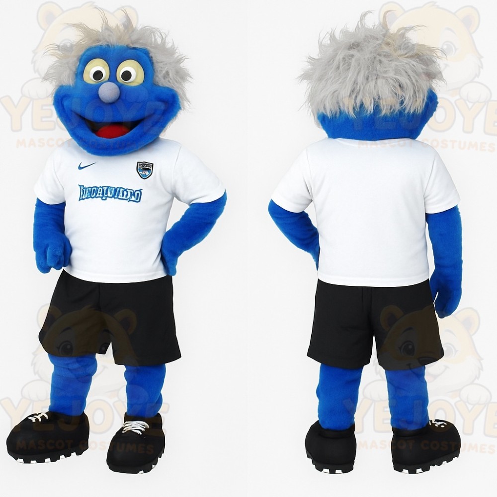 Blue Gray Haired White Shirt Monster Mascot Costume