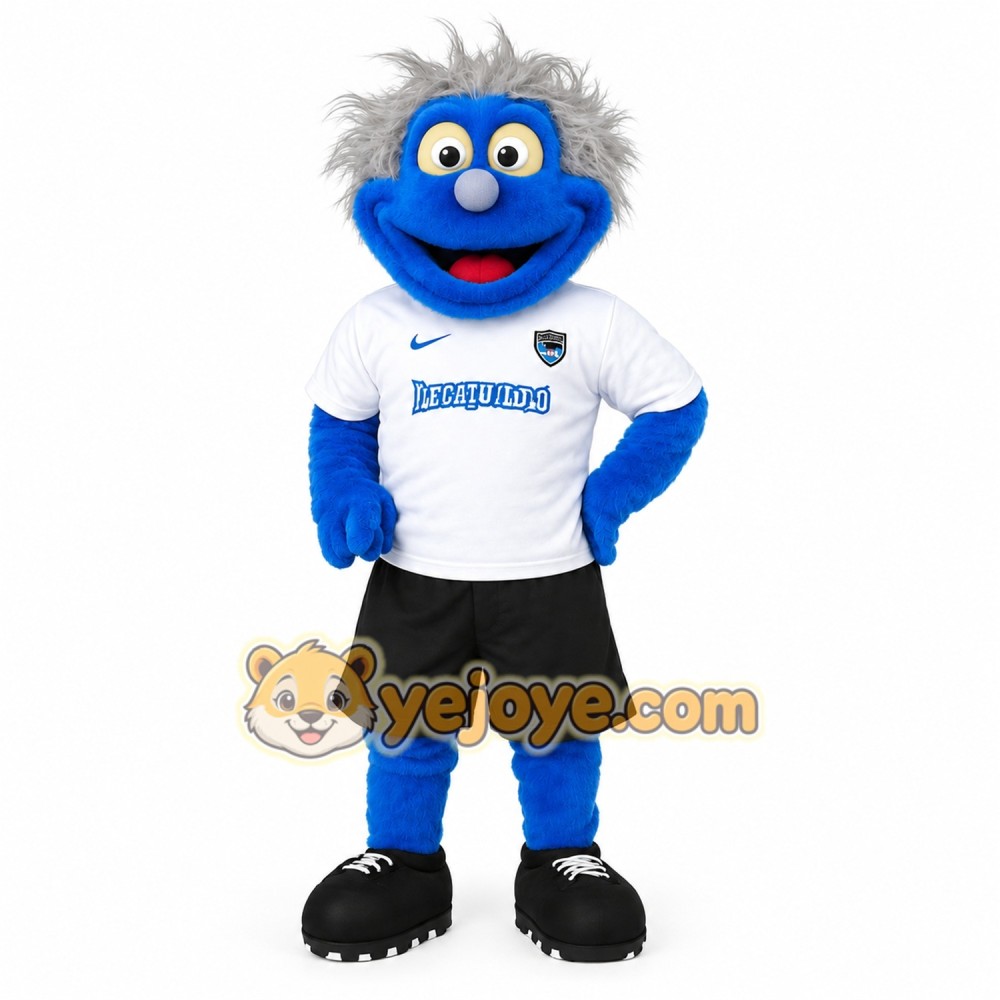 Blue Gray Haired White Shirt Monster Mascot Costume Blue Gray Haired White Shirt Monster Mascot Costume